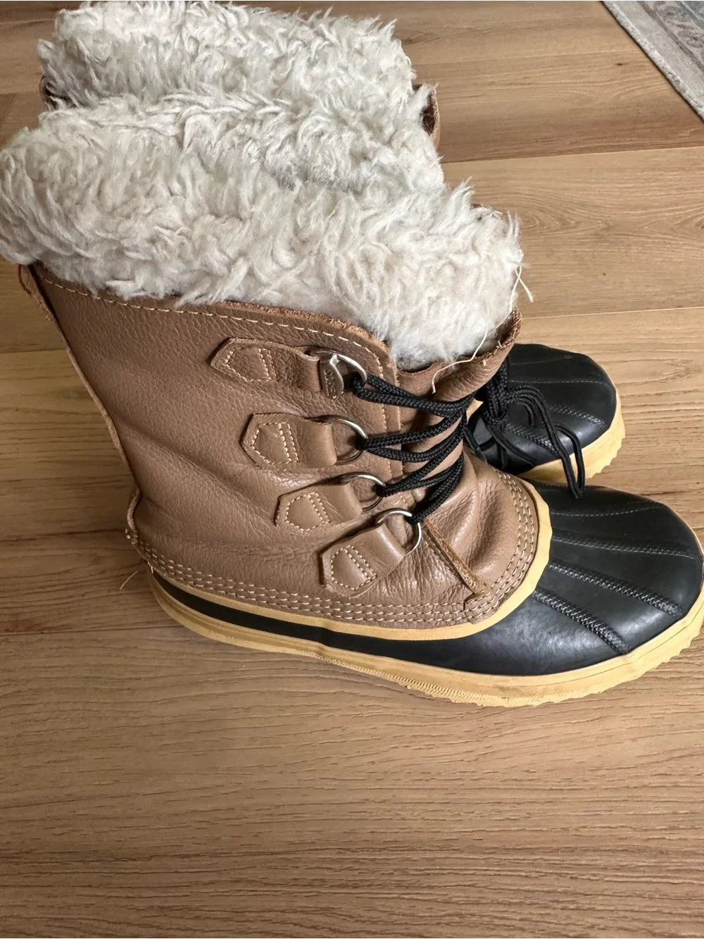 Sorel Womens Manitou Brown Leather Round Toe Winter Snow Boots Vintage US 8
